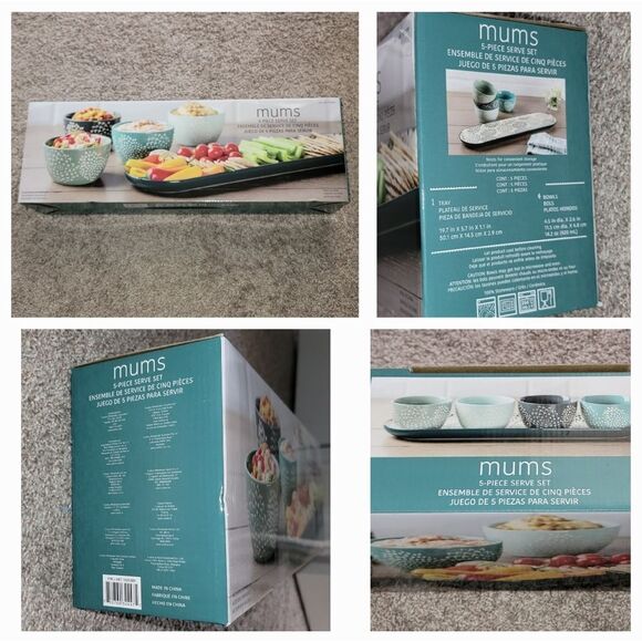 Baum Mums 5-Piece Ceramic Stoneware Serve Set • 1 Tray 4 Bowls • New - Picture 1 of 16